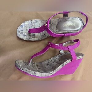 Chaps Women's Bright Fuchsia Cork-Pattern Wedge Sandals